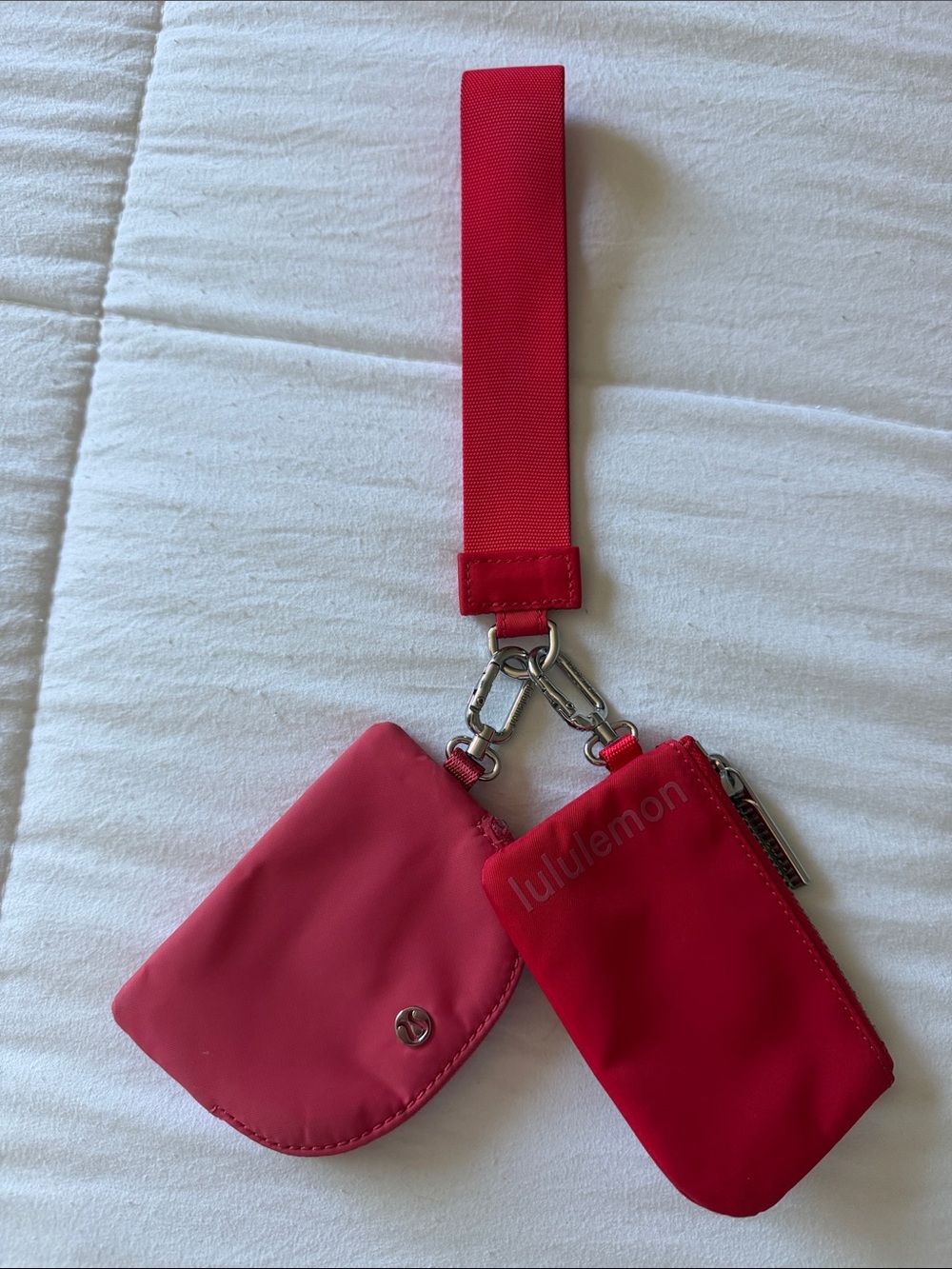 lululemon Red Double Pouch Wristlet with Strap and Clip